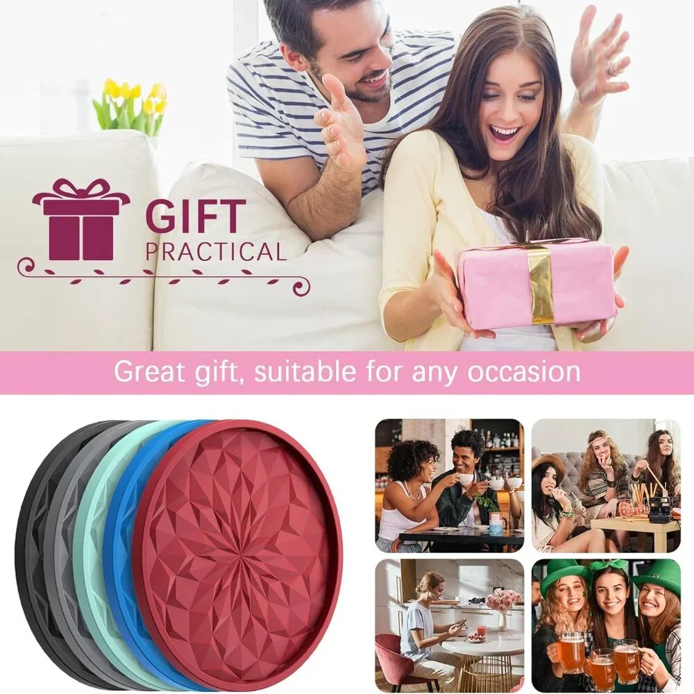 New Silicone Coasters with Holder,[6 Pack] Drinking Coasters - Cup Mat for Hot